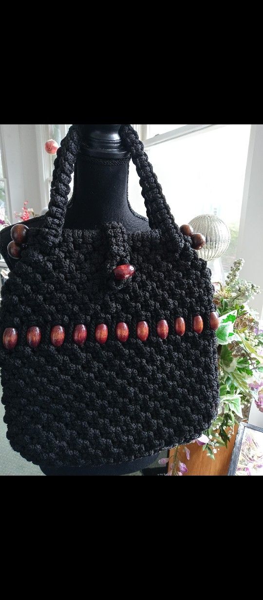 Vintage Lux Black Woven Handbag