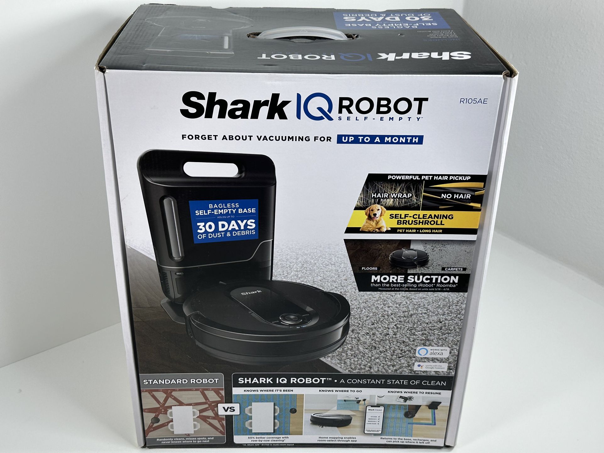 Shark IQ Robot Vacuum Cleaner , self Cleaning Brush Roller,Pet Hair/Long Hair,Self Empty R105AE ( Nib)