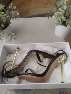 Femme Black Strappy Heels with Gold Stiletto