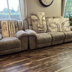 Ashley Stoneland Recliner Sofa + Rocking Chair + Wall Art