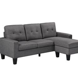 REVERSIBLE SOFA SET WITH OTTOMAN IN GREY LINEN