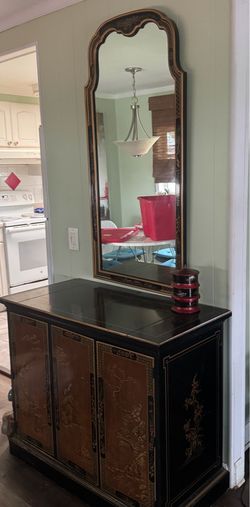 Vintage Oriental Style Sideboard / Credenza with Mirror