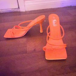 Orange Strappy Kitten Heels