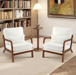 Set of 2 Accent Chairs, Mid Century Modern Chair with Arms and Waist Cushion, Reading Chairs for Adults, Lounge Chair for Living Room and Bedroom, Sol