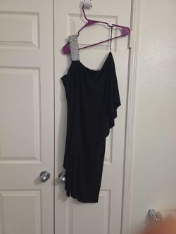Black One-Shoulder Dress with Rhinestone Strap