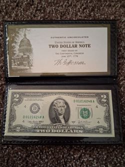 Uncirculated 2003 Series A $2 Bill in Display Holder
