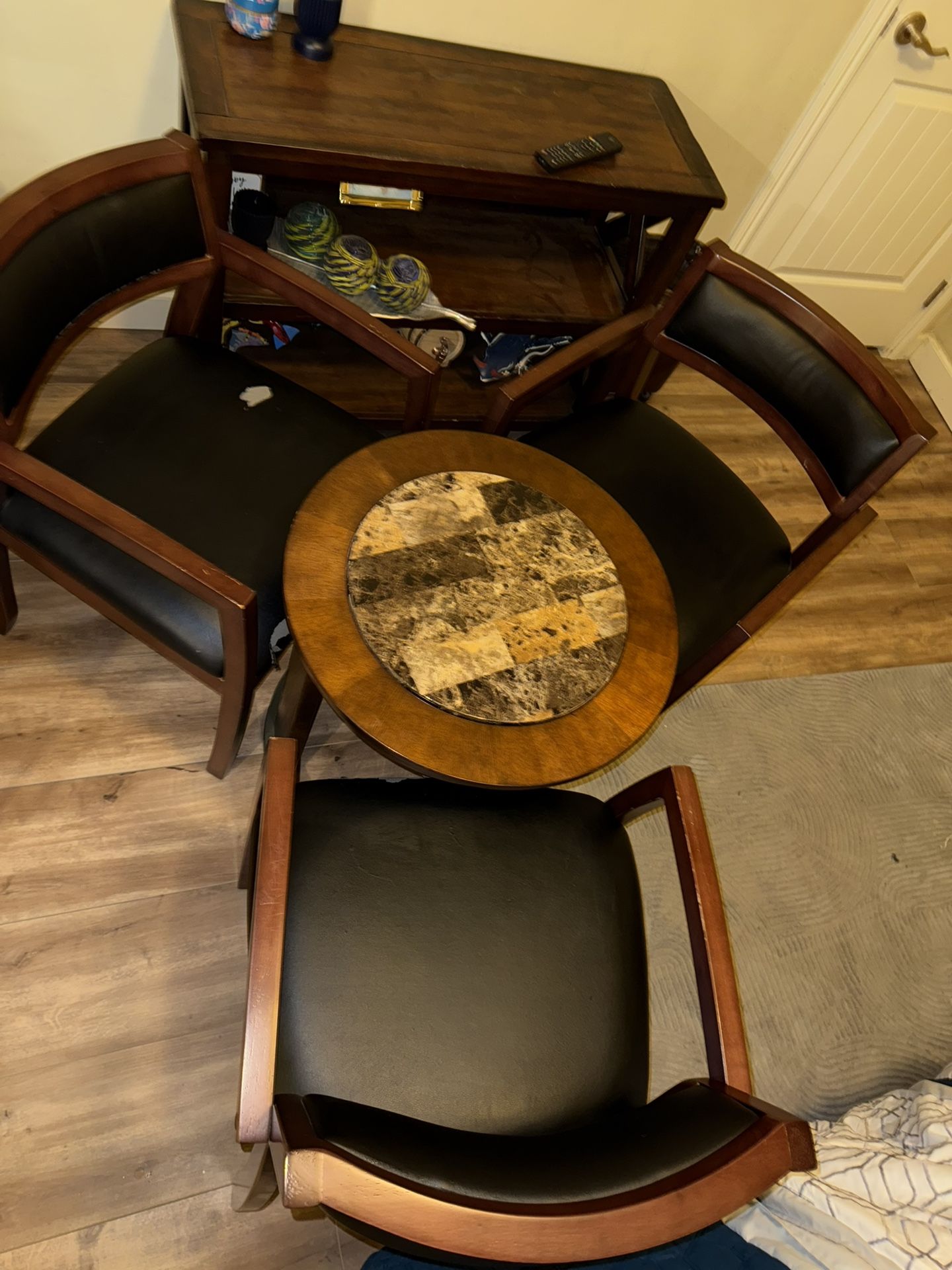 Cherry wood/ Marble Look Coffee Table Set
