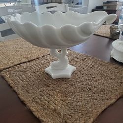 Vtg Westmoreland Dolphin/Koi Fish Milk Glass Compote