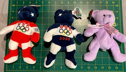 Lot of 3 Collectible Plush Bears - 2000 Team USA Olympic Bears & Ty Beanie Baby 2.0
