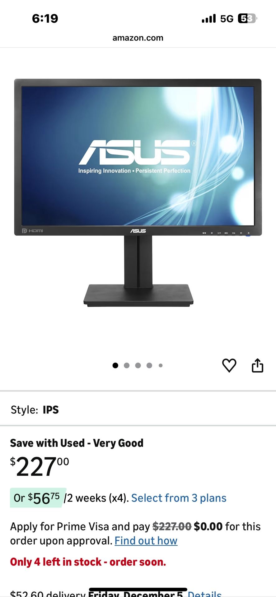 LIKE NEW ASUS 27” GAMING MONITOR 
