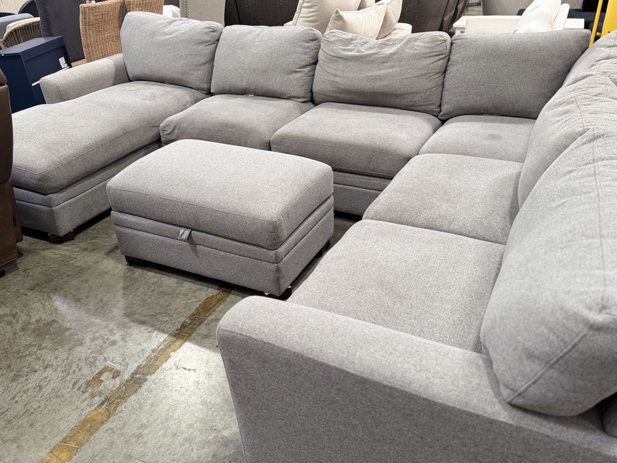 136” Fabric Grey sectional Sofa couch With Storage Ottoman :$300