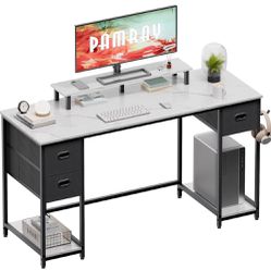 ❗️$229 VALUE❗️BRAND NEW (Sealed in Box) WHITE 55 Inch Computer Desk with Non-Woven Storage Drawers and Monitor Stand Home Office Desk