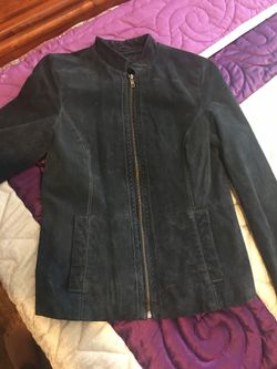Women jacket beautiful dark navy blue color leather Suede material
