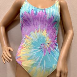 Colorful Tie Dye Self Tie  Beach Pool One Piece Swimsuit 
