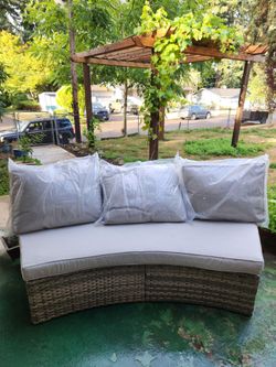 Curved Outdoor Wicker Sofa with Cushions