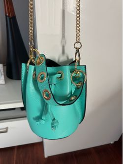 NWOT Genuine Italian Leather Bucket Bag Crossbody Purse Turquoise/Mint Small