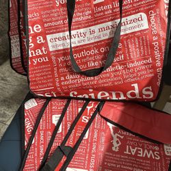 LOT Lululemon Reusable Shopping Gift Bag Yoga Tote Snap Closure Black Red 2 Sizes