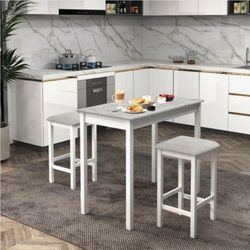 3-Piece Bar Table Set Dining Table and 2 Bar Stools