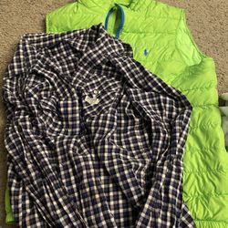 Bundle Of youth large Polo Ralph Lauren Clothes Puffer Vest And Shirt 