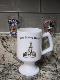 Walt Disney World 50th Anniversary White Gold Footed Mug 5" 2 Mickey Shot Glass