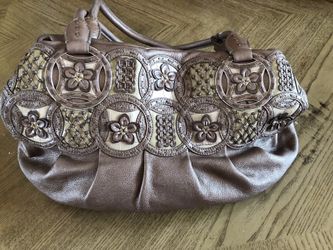 Brighton platinum leather hobo bag with embellished leather florets