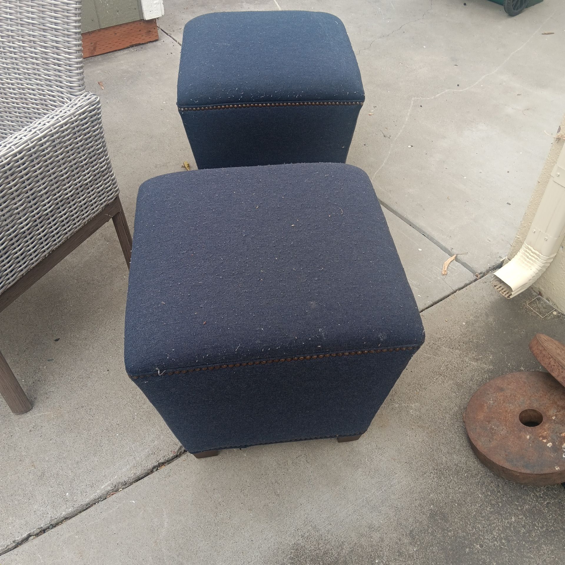 2 Blue Ottomans