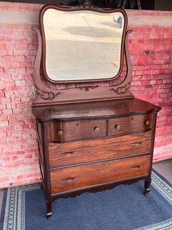 Antique buffet credenza solid wood removable mirror