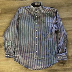 ENRO Striped Long Sleeve 80's 2 Ply Non-Iron Button Up Shirt Size L *missing tag 