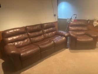 Brown Leather Recliner Chair and 3 Seat Couch