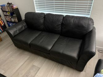 Black Leather 3-Seat Sofa