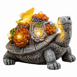 Solar Garden Tortoise Statue Succulent 7 LED Lights Outdoor Lawn Decor