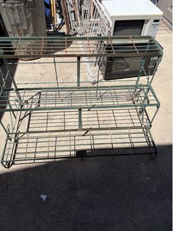 Vintage Green Metal Wire Multi-Tier Plant Stand