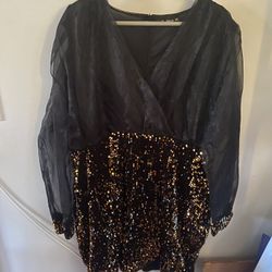 SHEIN Clasi Women's Wrap Neck Sheer Mesh Long Sleeve Sequin Dress 3XL
