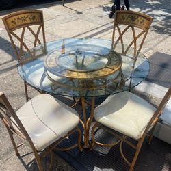 Metal Kitchen Table With Glass Top And 4 Chairs 