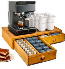 Cup Storage Organizer,Wood Coffee Pod and Tea Bag Holder,Kcup Drawer Coffee Maker Stand,Home Kitchen Counter Holds Up to 30 Pods Capacity