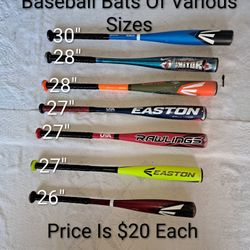 Baseball Bats Of Various Sizes (Price Is $20 Each)