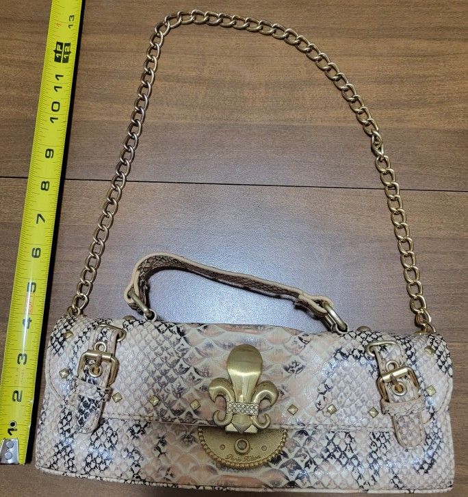 Paris Hilton Snake Skin Leather Peach Gold Clutch Vintage Bag