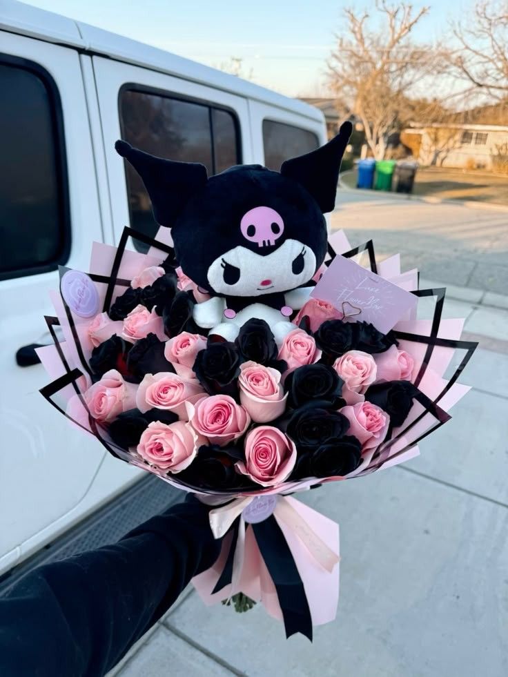 Kuromi Pink And Black Rose Bouquet