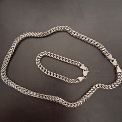 Cuban Curb Chain Link Necklace and Bracelet 
