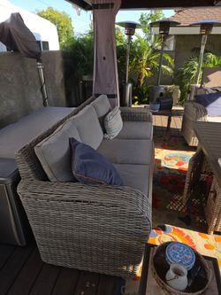 Alyssa and Ramones patio furniture two Rocker chairs and one sofa wicker