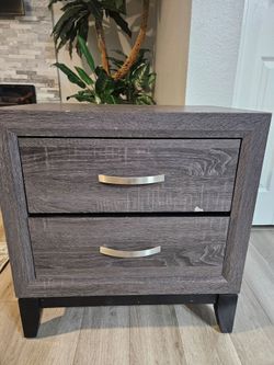 2 drawer nightstand in gray wood finish