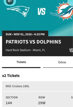 2 NE vs Dolphins Tickets!