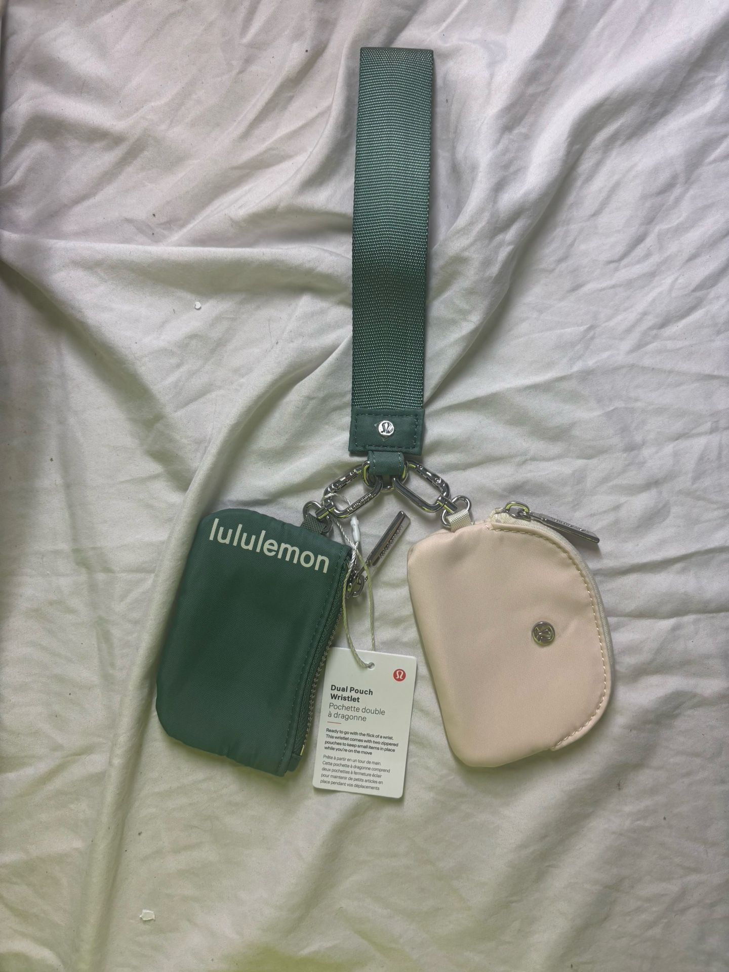 Lululemon dual pouch wristlet green and tan brand new