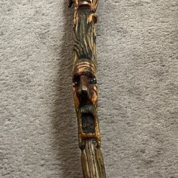 Hand Carved Wooden Mushroom Walking Stick / Cane  