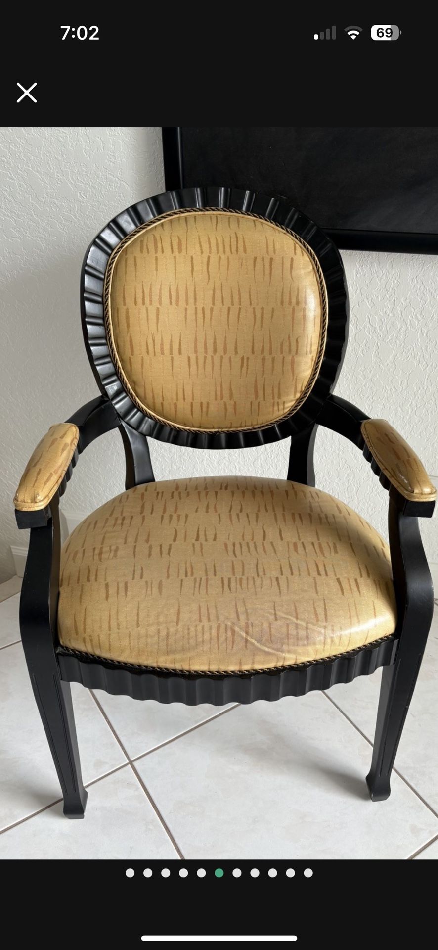 Set Of 4 Beautiful Black Wood Vintage Armchairs. Solid & Sturdy. Use As Is Or Recover Them.
