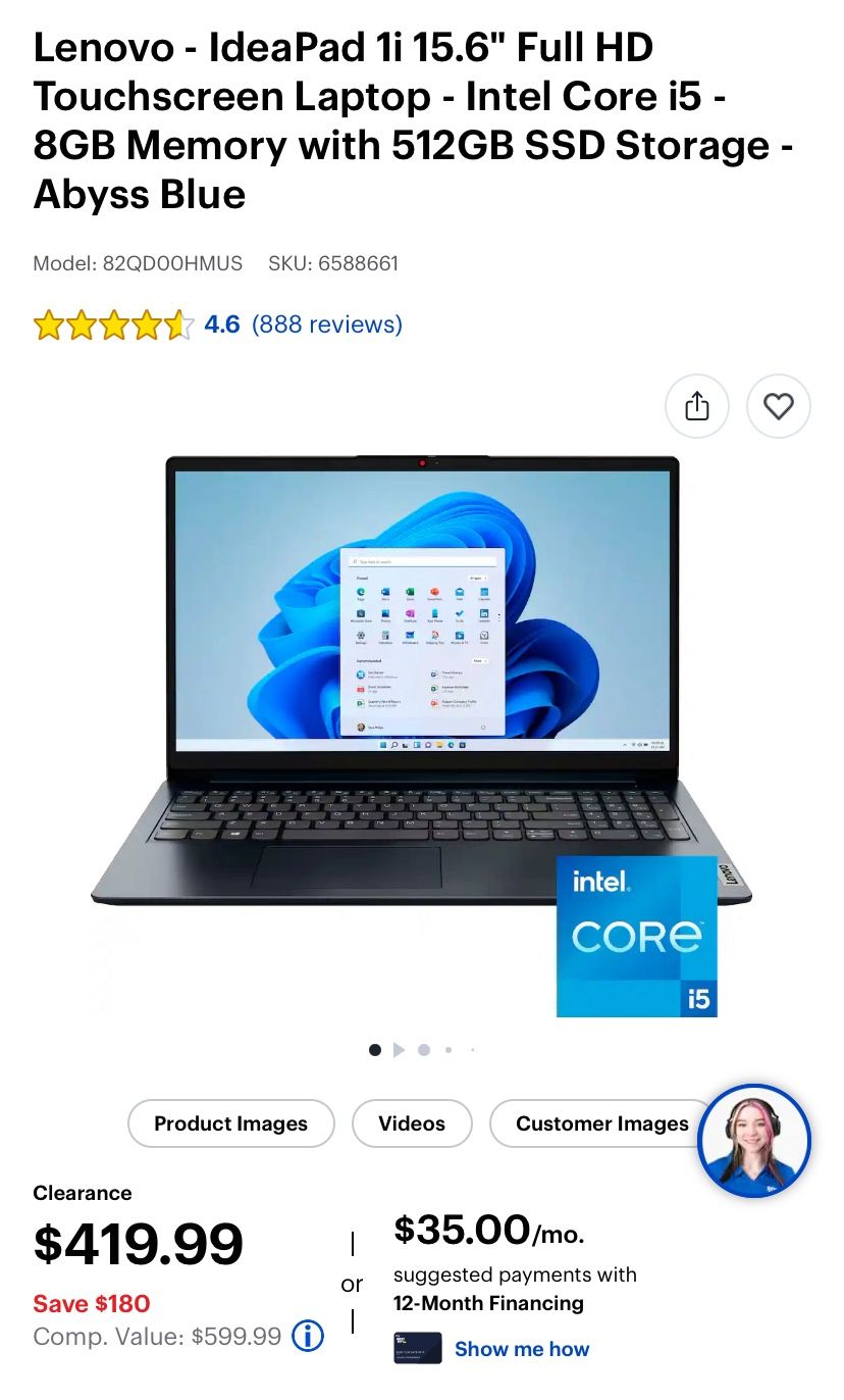 Lenovo Ideapad 1i 15.6 “Used”