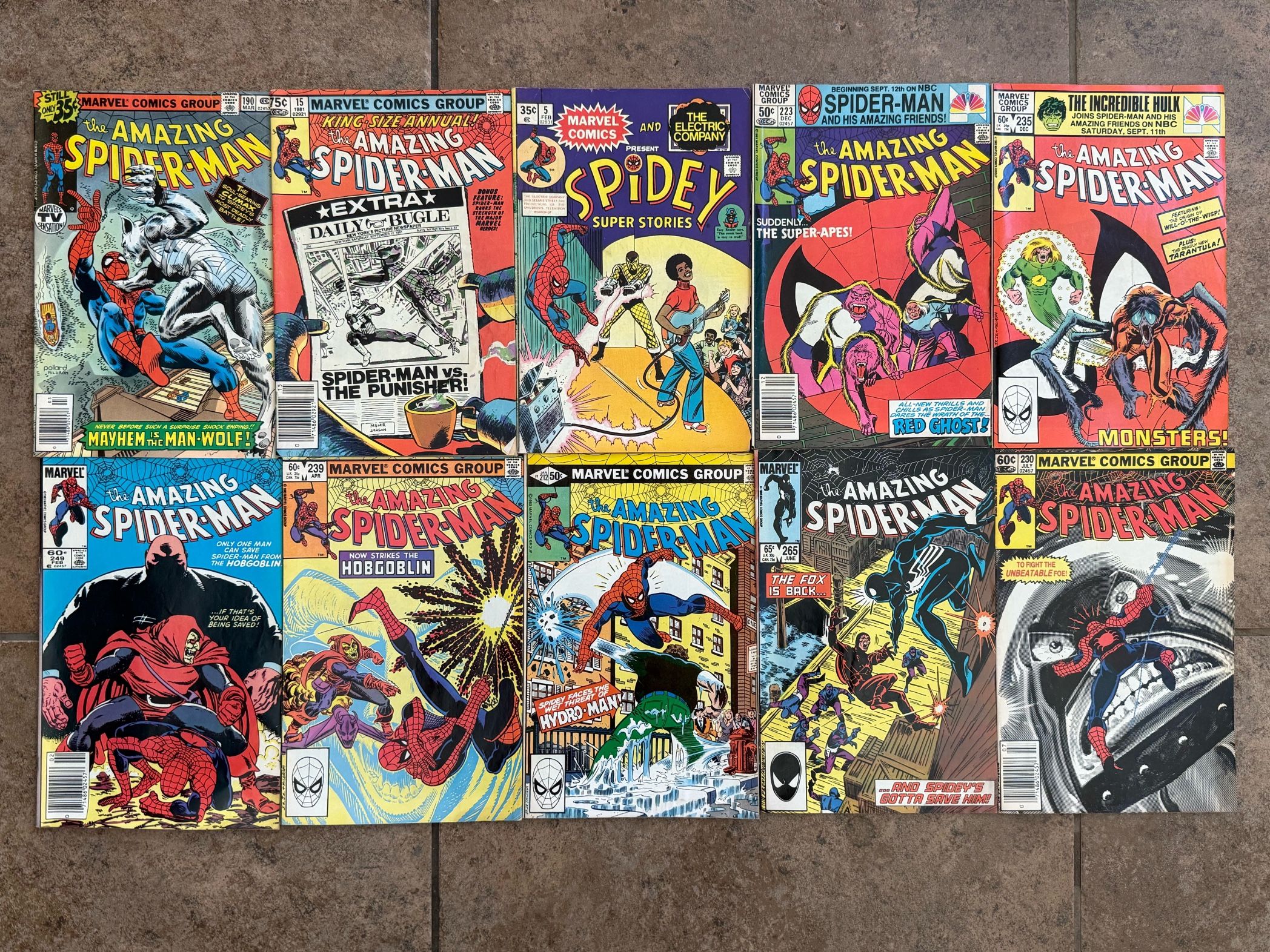 The Amazing Spider-Man “Lot” 10 Comics #190-249-235-240-223-265-212-230