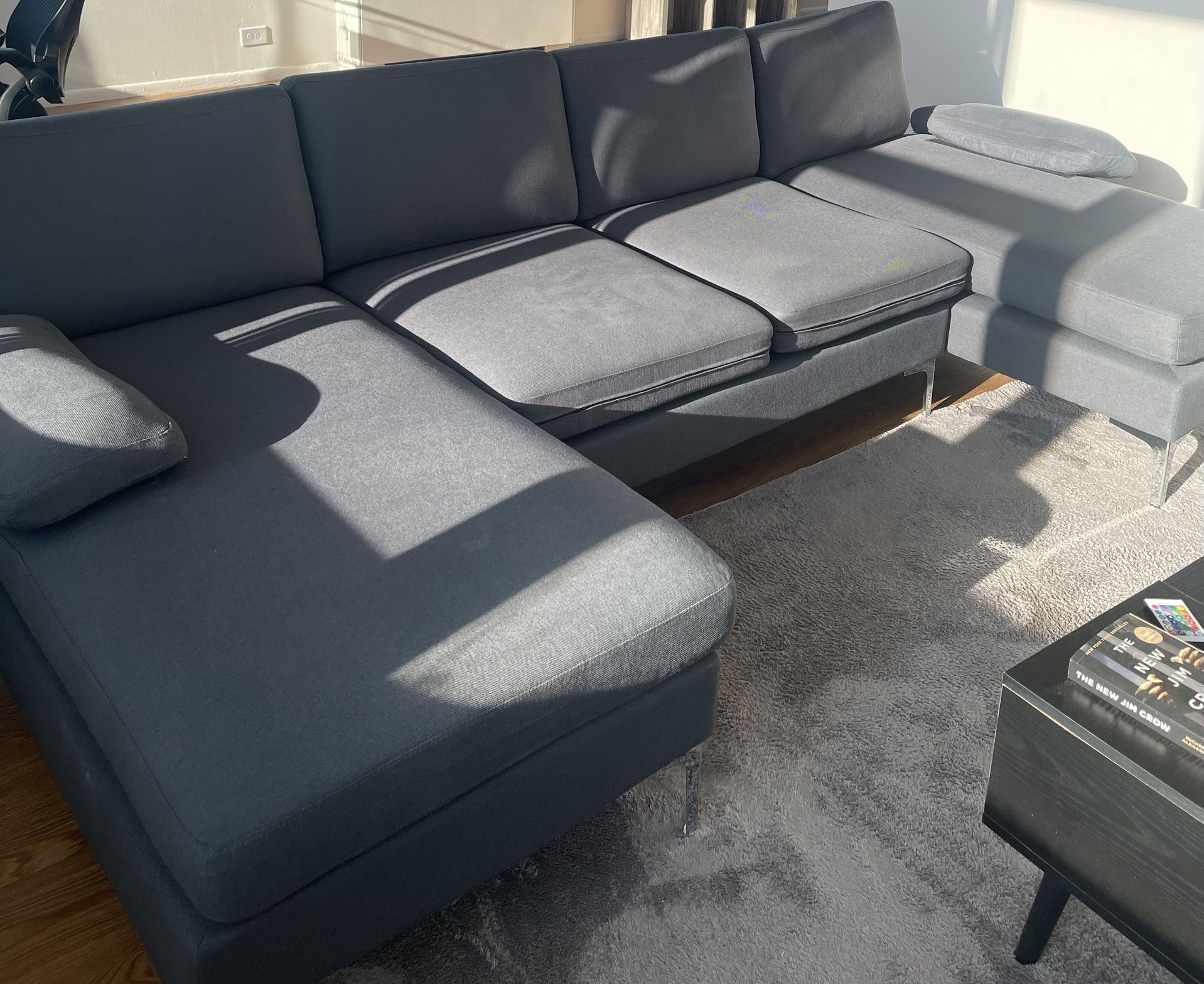110" Modern U Shaped Sectional Couch with 51" D Double Chaise for Living Room, Grey Deep Seat Sectional Sofa