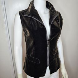 Tao Mei Jeans Couture Chocolate Velvet-like Sleeveless Zip Vest Womens Size L