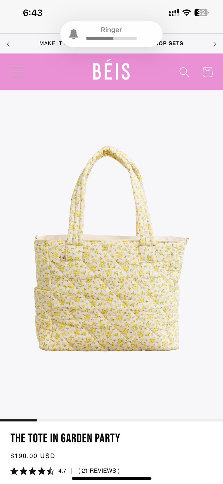 BÉIS Diaper Bag “The Tote in Garden Party”